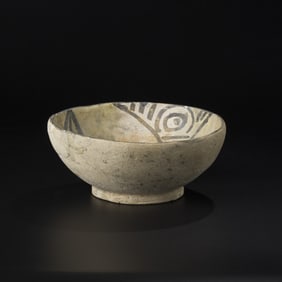 Mimbres Black-on-White Geometric Pottery Bowl [18 x 7.3cm, 552gram]