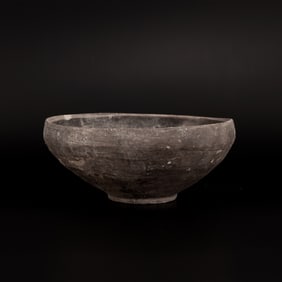 Ancient Near Eastern Blackware Terracotta Clay Bowl with Geometric Flower Motif [4 x 6cm, 195gram]
