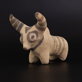 Antique Indus Valley Hand Crafted Painted Terracotta Bull Figurine [5.2 x 9.1cm, 89gram]