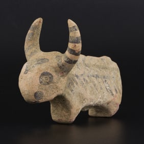 Antique Hand Crafted Painted Terracotta Bull Figurine [3.7 x 7cm, 34gram]