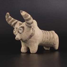 Ancient Hand Crafted Painted Terracotta Bull Figurine [5 x 8.9cm, 90gram]
