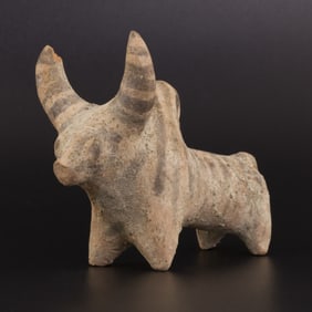 Ancient Hand Crafted Painted Terracotta Bull Figurine [4.5 x 9.3cm, 106gram]