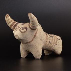 Hand Crafted Painted Terracotta Indus Valley Bull Figurine [10.30x 5.4cm, 120gram]