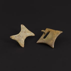 Pair of Ancient Roman Byzantine Bronze Belt Mounts Harness Fittings [3.6 x 2.5~2.6cm, 26gram]