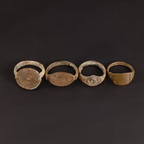 Lot Of Ancient Roman Byzantine Bronze Intaglio Seal Rings [4pcs, 15gram]