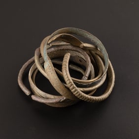 Ancient Roman Byzantine Bronze Coil Arm Ring Bracelets Lot [4~6cm, 163gram, 9pcs]