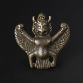 Bronze Tibetan Buddhist Amulet Garuda Winged Bird Pendant [6.6 x 6.4cm, 93gram]