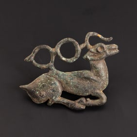 Ancient Scythian Bronze Stylized Ibex Antelope Motif Belt Buckle [6 x 4.2cm, 30gram]