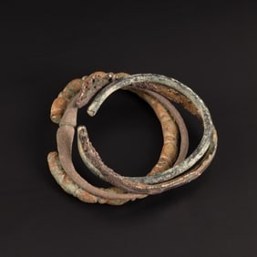 Ancient Near Eastern Regions Bronze Coil Arm Rings Bracelets [5.5~6.8 x 5~5.5cm, 95gram, 4pcs]