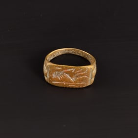 Ancient Roman Bronze Signet Ring with Engraved Motif [Ring Size : 8, 5gram]