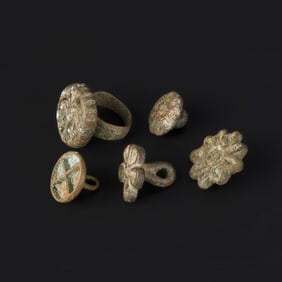 Bronze Stamp Seals Of Ancient Bactrian Roman Greek Era [1.1~2.5 x 1.8~2.7cm, 56gram]