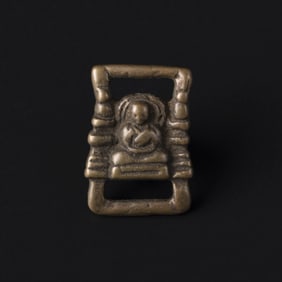 Tibetan Bronze Shakyamuni Statue Scripture Buckle [2.8 x 4cm, 23gram]