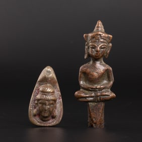 Antique Thai Religious Bronze Amulets [1.7 x 3.4cm, 1.7 x 5.4cm, Total Weight: 59gram]