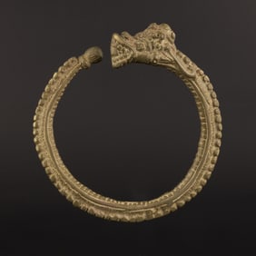 Ancient Zoomorphic Bronze Bracelet with Dragon Serpent Head [1.2 x 8cm, 162gram]