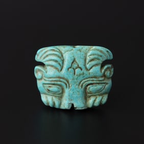 Turquoise StoneAncient Chines Han Dynasty Beast Head Motif Pendant [2.5 x 3cm, 9gram]