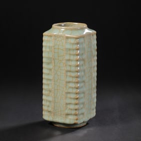 Chinese Southern Song Dynasty Longquan kiln green glaze Cong-style vase