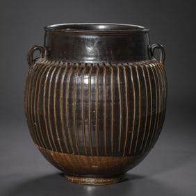 Chinese Northern Song Dynasty Cizhou kiln black glaze line double-handled jar