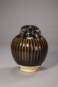 Chinese Northern Song Dynasty Cizhou kiln black glaze line four-handled vase