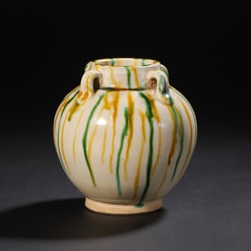 Chinese Tang Dynasty three-colored four-handled jar