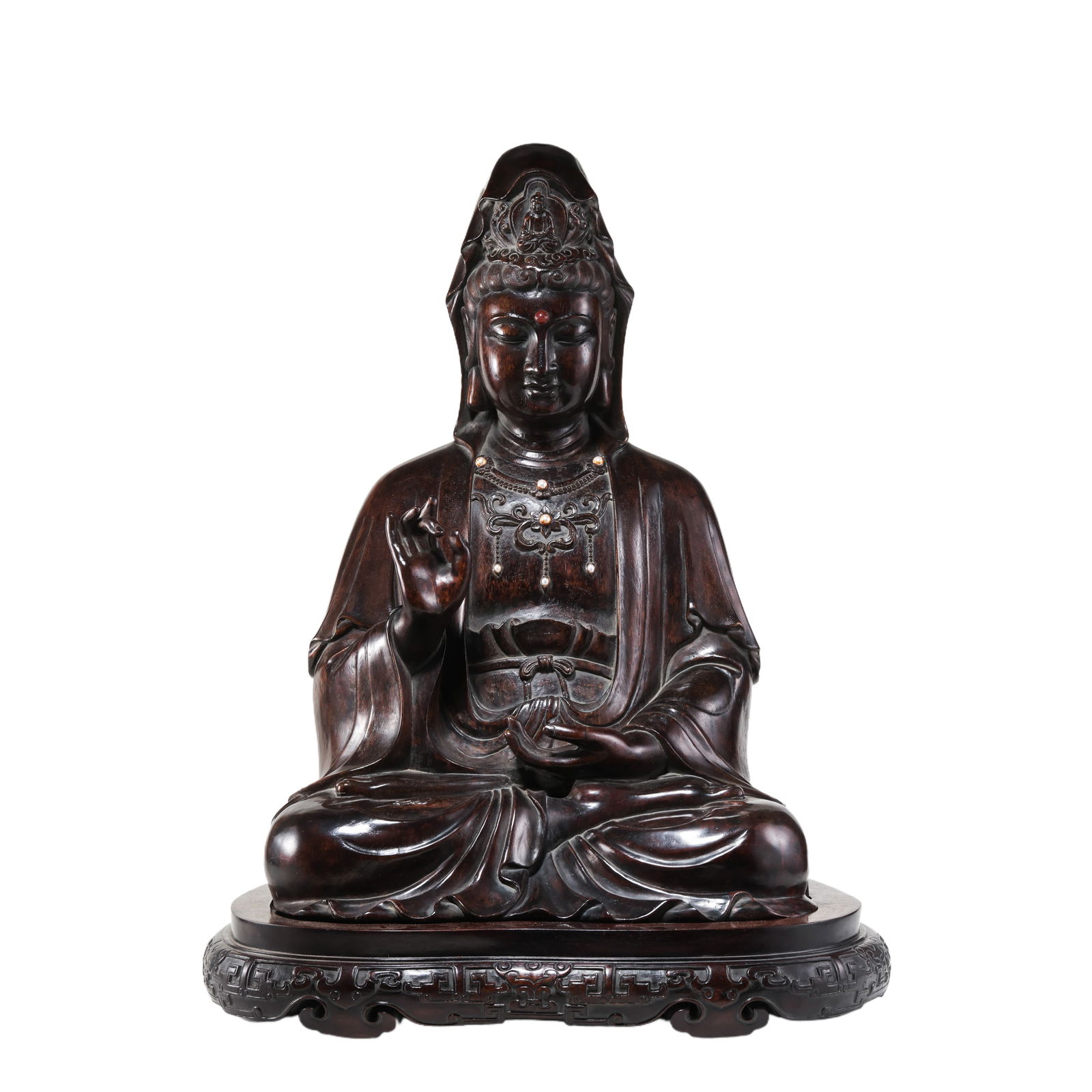 Chinese Qing Dynasty Rosewood Seated Guanyin Buddha Statue