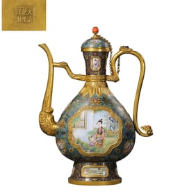 A Chinese cloisonné enamel enameled window-shaped figure-story-patterned pot from the Qianlong