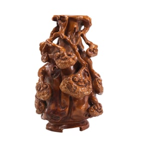 Chinese Qing Dynasty Boxwood Carved Ganoderma Lucidum Vase