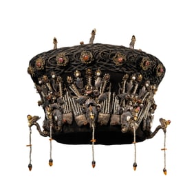 Chinese Qing Dynasty sterling silver inlaid gemstones and pearls hat crown