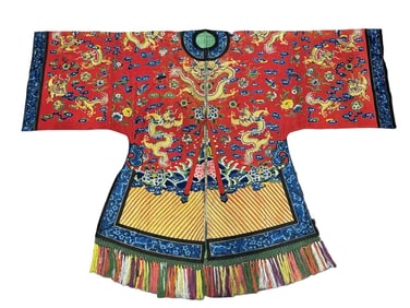 Chinese Qing Dynasty Red Satin Brocade Dragon Pattern Female Python