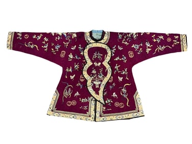 Purple women's jacket with colorful floral patterns, Qing Dynasty, China
