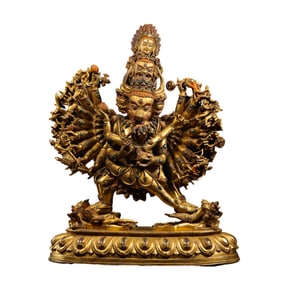 A Chinese Ming Dynasty gilt-bronze standing figure of Yamantaka
