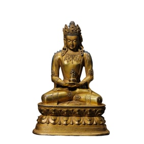 A Chinese Ming Dynasty gilt bronze statue of a seated Buddha