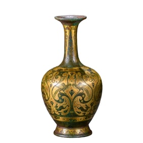 Chinese Warring States Period inlaid gold long-necked flask