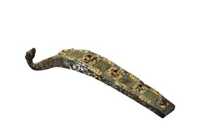 Chinese Warring States Period gold, silver and jade inlaid belt hook
