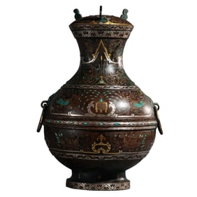 Chinese Warring States Period gold and silver inlaid double-ringed lidded pot