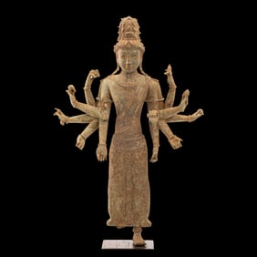Antique Bronze Avalokiteshvara Statue Multiple Arms Khmer Style 13th Century [19.5 x 29cm, 1.8kg]