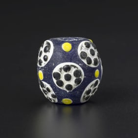 Chinese Western Zhou Dynasty Millefiori Blue Glass with Polychrome Dot Design Bead [2.4 x 2.5cm,