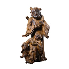Chinese Qing Dynasty woodcarving standing figure