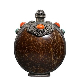 Chinese Qing Dynasty Tibetan silver inlaid gemstone snuff bottle