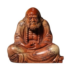 Shoushan Hibiscus Stone Seated Figure, Qing Dynasty, China