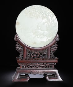 Chinese Qing Dynasty Hetian white jade carved screen