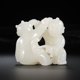 Chinese Qing Dynasty Hetian white jade twin boys