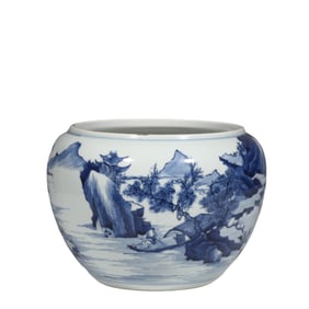Chinese Qing Dynasty Blue and White Figure Story Patterned Vase