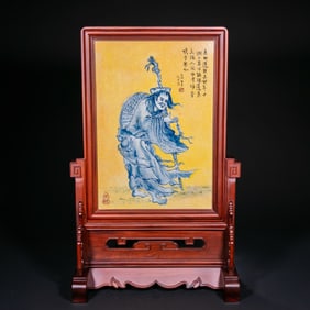 Blue and white porcelain panel painting by a master of Chinese art in the 20th century
