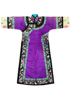 Chinese Qing Dynasty purple satin cloak with butterfly and wisteria flower patterns
