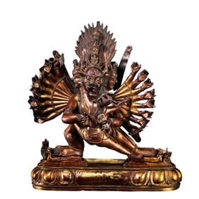 A Chinese Ming Dynasty gilt-bronze standing figure of Yamantaka