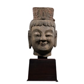 Bluestone Buddha Head from the Late Tang and Five Dynasties Period, China