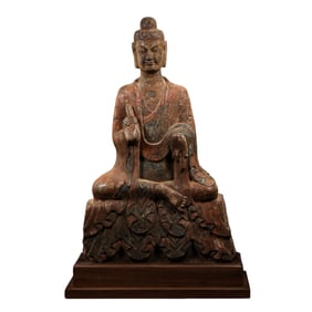 Painted bluestone cliff-carved seated statue from the Northern Wei Dynasty, China