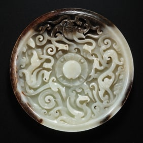 Chinese Han Dynasty Jade Mirror with Dragon and Phoenix Pattern