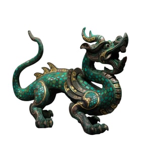 Chinese Warring States Period gold and silver inlaid turquoise dragon