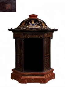 A Chinese mahogany lacquerware and gilded Buddhist shrine and study ornament from the Qianlong